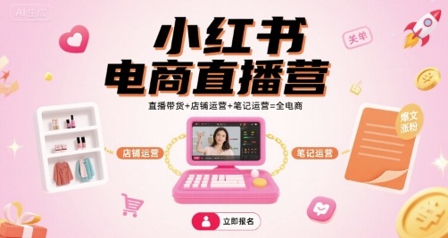 小红书电商直播营，直播带货+店铺运营+笔记运营=全电商网赚项目-副业赚钱-互联网创业-资源整合情久网创