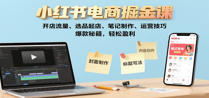 小红书电商掘金课：开店流量、选品起店、笔记制作、运营技巧，爆款秘籍，轻松盈利网赚项目-副业赚钱-互联网创业-资源整合情久网创