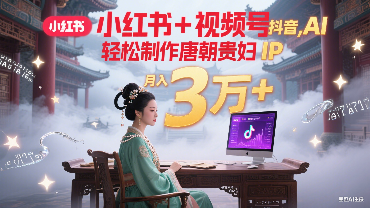 小红书+视频号+抖音，AI轻松制作唐朝贵妇IP，毒鸡汤、励志、减肥瘦身、养生赛道轻松切入，每天30分钟，轻松产出N条，月入3万+网赚项目-副业赚钱-互联网创业-资源整合情久网创