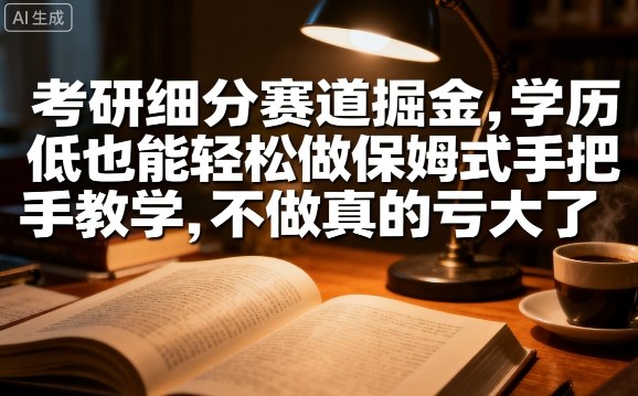 考研细分赛道掘金，日入1k+，学历低也能轻松做保姆式手把手教学，不做真的亏大了【揭秘】网赚项目-副业赚钱-互联网创业-资源整合情久网创