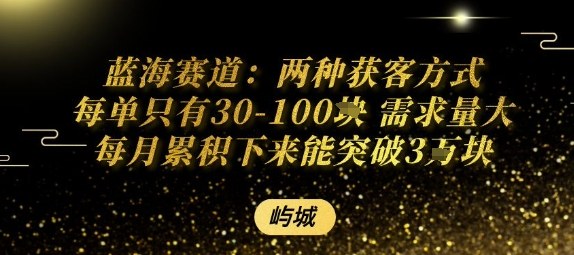 蓝海赛道：两种获客方式每单只有30-100米 需求量大每月累积下来能突破3W网赚项目-副业赚钱-互联网创业-资源整合情久网创