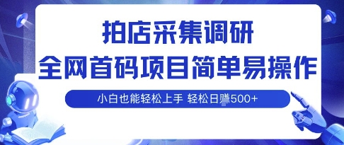 拍店采集调研，全网首码项目，简单易操作， 小白也能轻松上手，多账号操作，轻松日入5张【揭秘】网赚项目-副业赚钱-互联网创业-资源整合情久网创