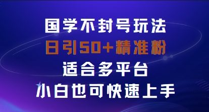 国学赛道不封号玩法，日引50+精准粉适合多平台，小白也可快速上手网赚项目-副业赚钱-互联网创业-资源整合情久网创