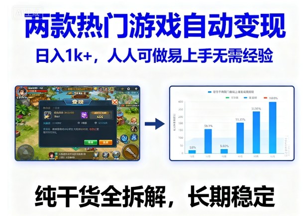 两款热门游戏自动变现，日入1k+，人人可做易上手无需经验，纯干货全拆解，长期稳定【揭秘】网赚项目-副业赚钱-互联网创业-资源整合情久网创