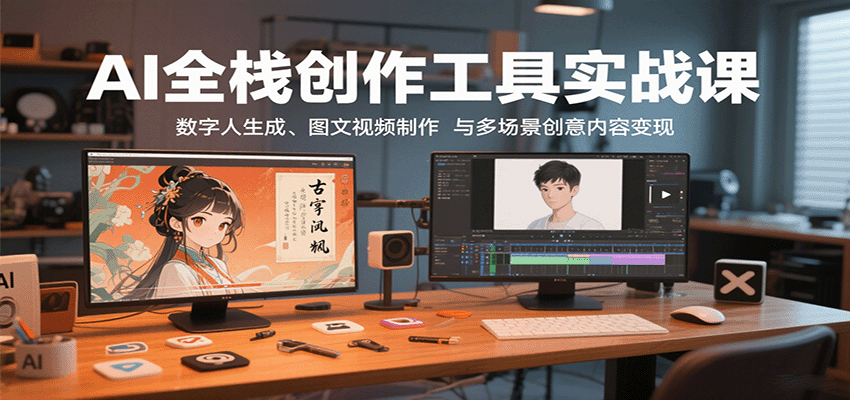 AI全栈创作工具实战课：数字人生成、图文视频制作与多场景创意内容变现网赚项目-副业赚钱-互联网创业-资源整合情久网创