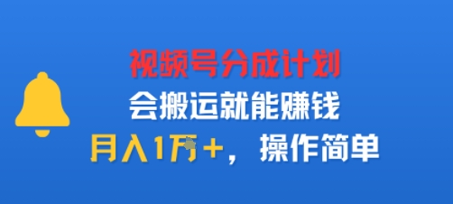 视项号分成计划会搬运就能賺钱，月入1W+，操作简单网赚项目-副业赚钱-互联网创业-资源整合情久网创