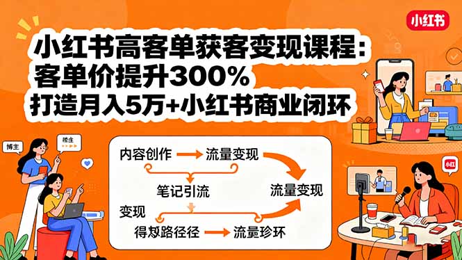 小红书高客单获客变现课程：客单价提升300%，打造月入10万+小红书商业闭环网赚项目-副业赚钱-互联网创业-资源整合情久网创