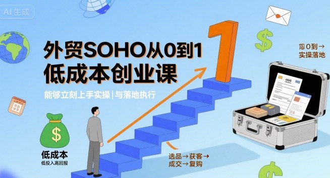外贸SOHO从0到1低成本创业课，能够立刻上手实操与落地执行网赚项目-副业赚钱-互联网创业-资源整合情久网创