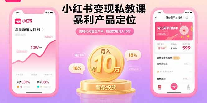 小红书变现私教课，暴利产品定位，高转化内容生产术，快速实现月入10万网赚项目-副业赚钱-互联网创业-资源整合情久网创